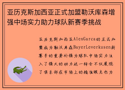 亚历克斯加西亚正式加盟勒沃库森增强中场实力助力球队新赛季挑战 亚历克斯加西亚正式加盟勒沃库森增强中场实力助力球队新赛季挑战